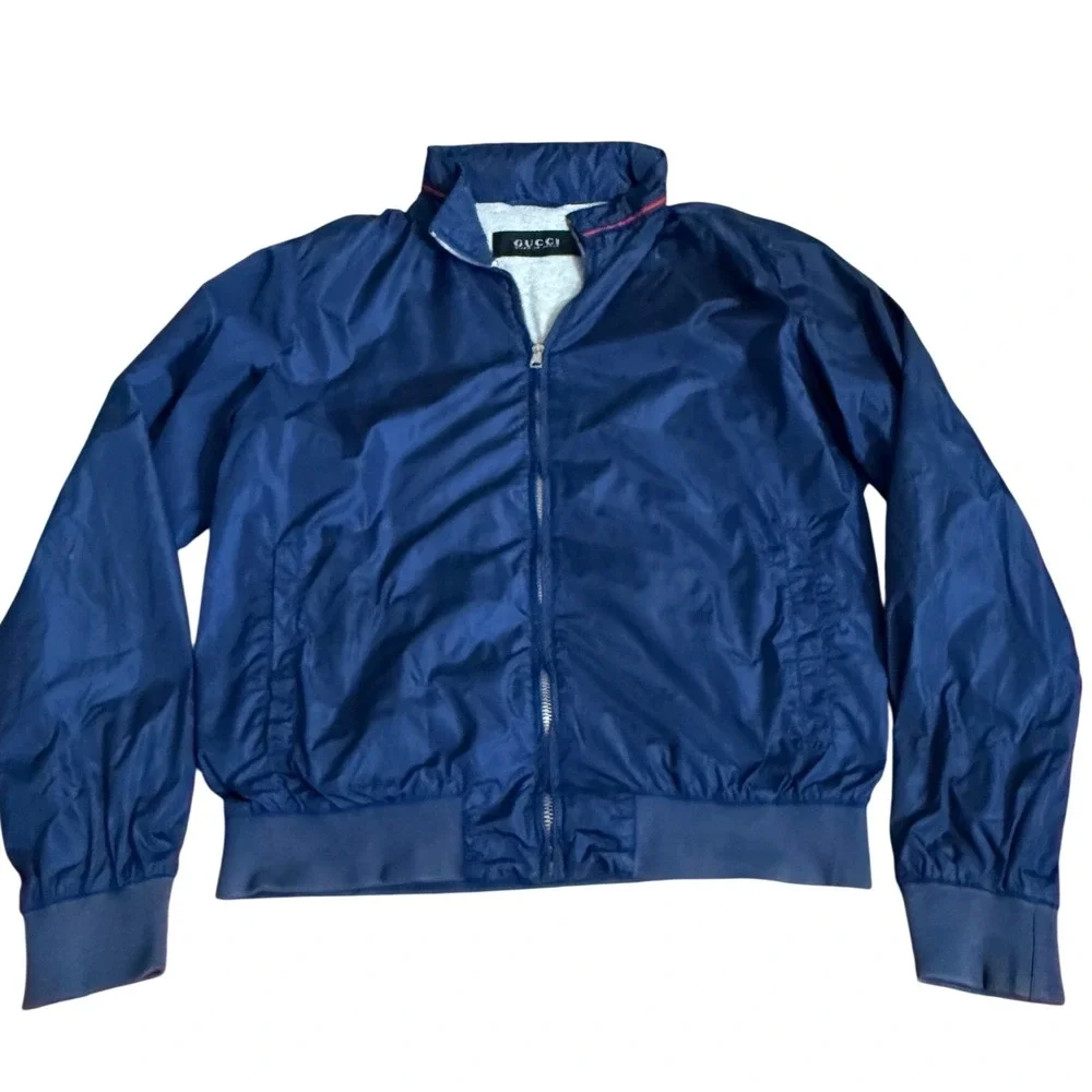 Vintage Gucci Tom Ford Navy Blue Windbreaker Jacket Hooded Mens Made in Italy